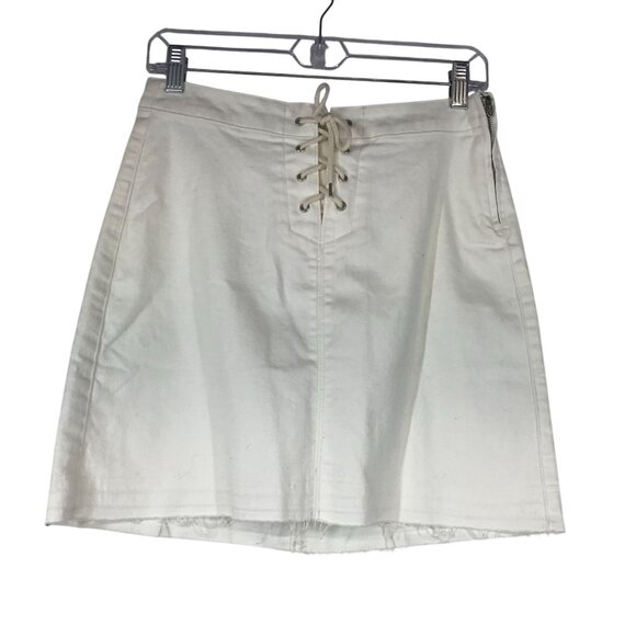 J. CREW - WOMEN'S 26 - WHITE SIDE ZIPPER LACE UP FRONT SKIRT - Picture 1 of 7